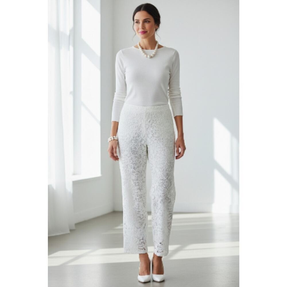 Ralph Lauren Leodir Lace Pants Women's 6 White Straight Scalloped Cocktail Fancy
